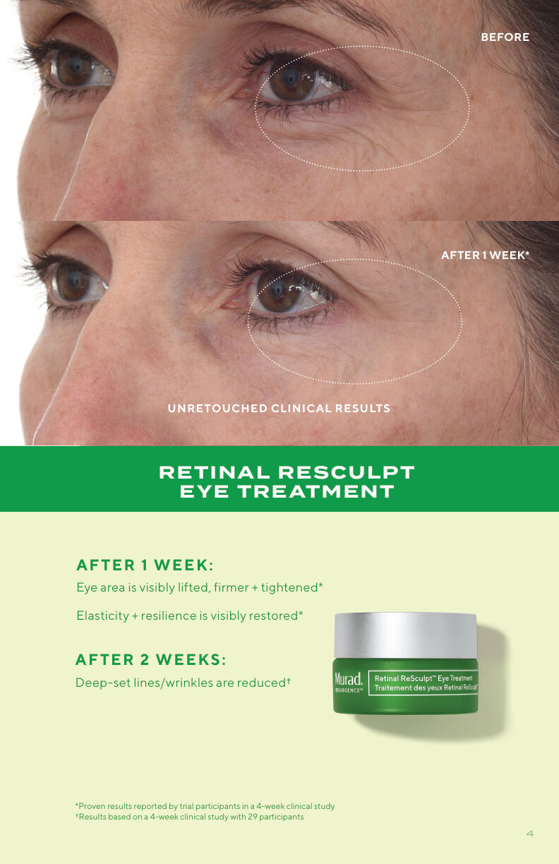 Before and after clinical trial results for Retinal ReSculpt Overnight Treatment — Visibly firmer, lifted skin in clinical study